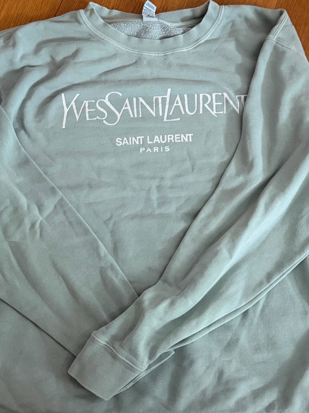 Saint Laurent Men’s Sage Green Logo Crewneck Sweatshirt